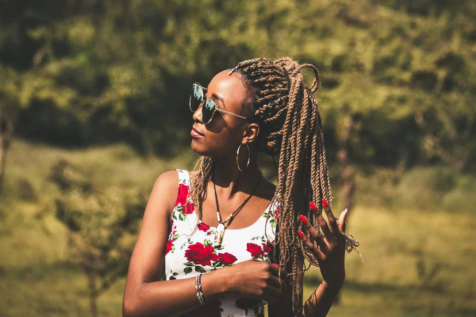 Elegant twisted updo hairstyle on natural hair